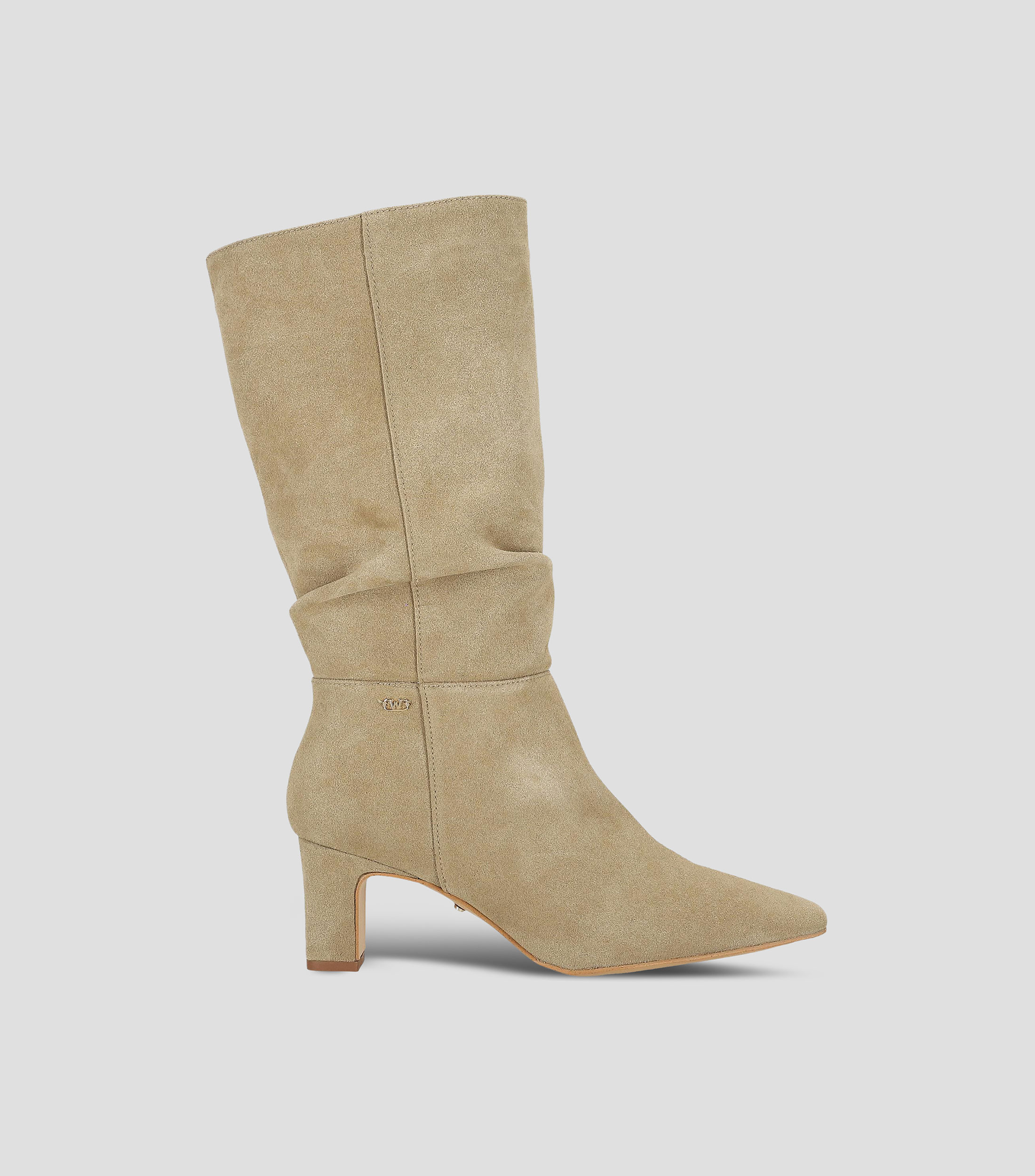 Botas medias de tacón bajo cuadrado beige Mujer
